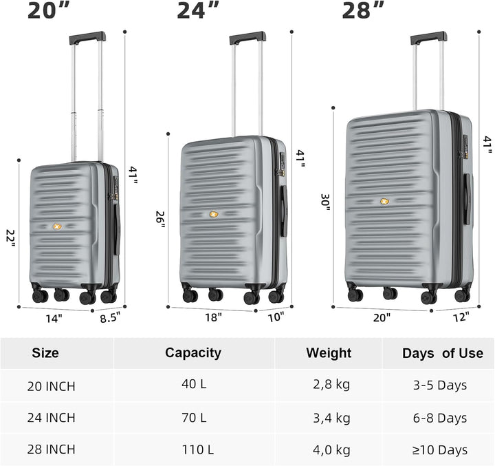 MGOB Koffer Mittelgross Hartschalen Trolley Polycarbonat Leicht Reisekoffer mit TSA-Schloss, 66x44x2