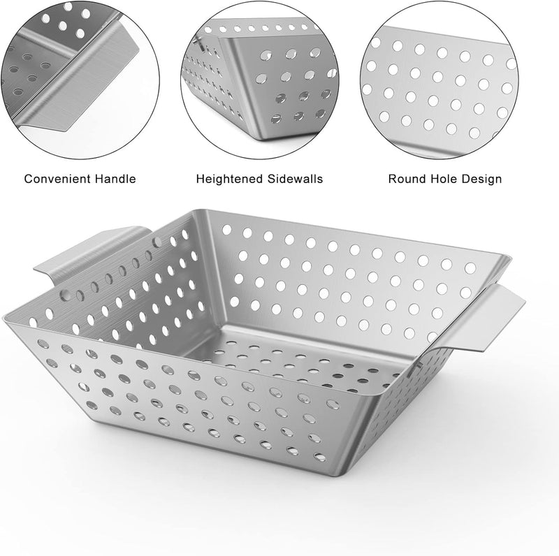 Onlyfire Grillschale Edelstahl 3er Set, Grillkorb mit Tragegriffen, Grillschale für Gemüse, Fleisch