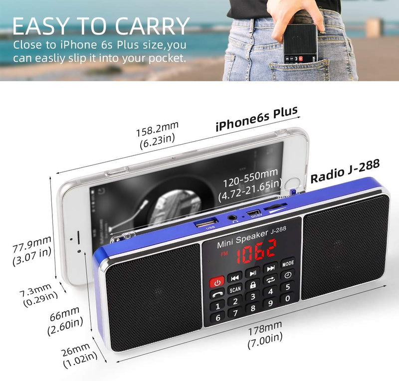 PRUNUS J-288 Tragbar AM(MW) UKW FM Bluetooth USB SD TF Radio MP3 mit Doppelmagnet Lautsprechern Ster
