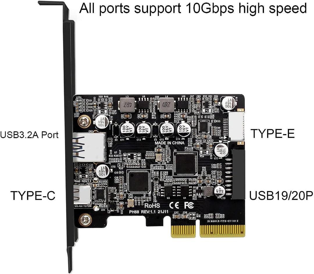 ASHATA PCI Express zu USB 3.2 GEN 2 Front Typ C Erweiterungs Karte, 10Gbps Max Speed USB C Anschlüss