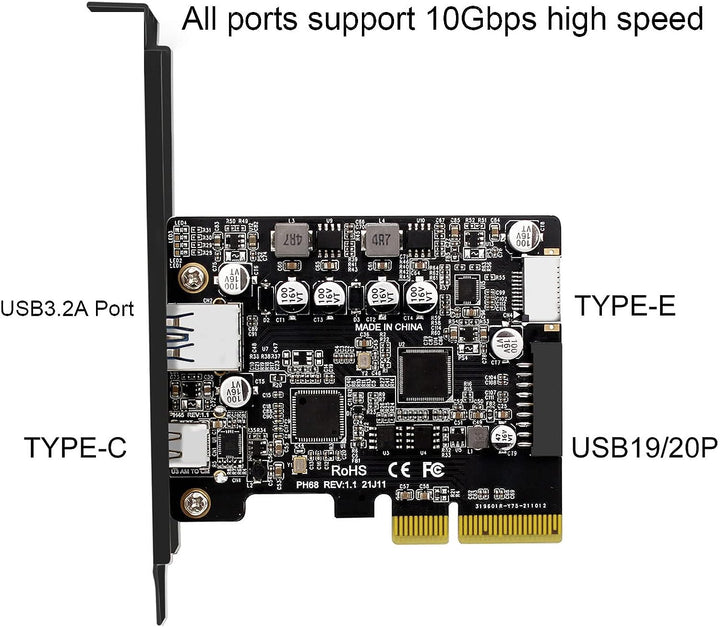 ASHATA PCI Express zu USB 3.2 GEN 2 Front Typ C Erweiterungs Karte, 10Gbps Max Speed USB C Anschlüss