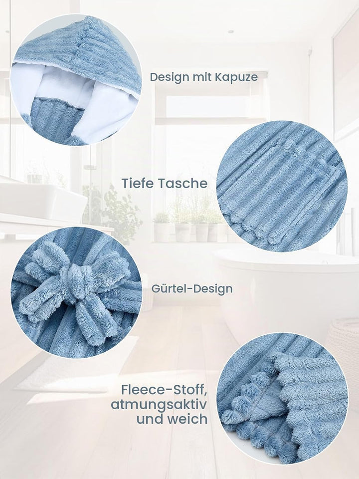 JiAmy Kapuzen Bademantel für Mädchen Flauschiger Fleece Plüsch Langer Schlafmantel Kinder Blau 4-6 J