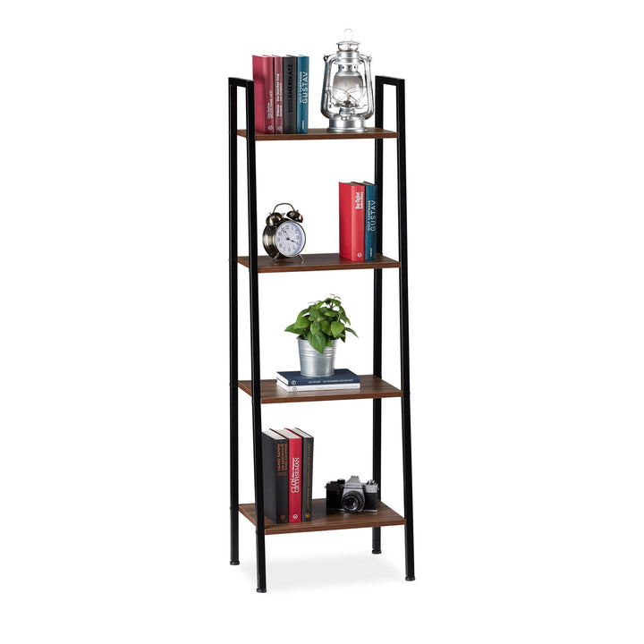 Relaxdays Standregal, modernes Leiterregal m. 4 Ablagen, Pflanzen, Bücher & Deko, Vintage, HBT 136 x