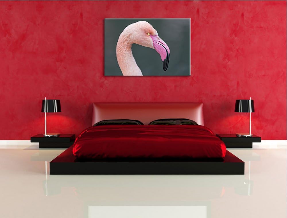 Pixxprint Flamingo im Seitenprofil auf Leinwand, XXL riesige Bilder fertig gerahmt mit Keilrahmen, K
