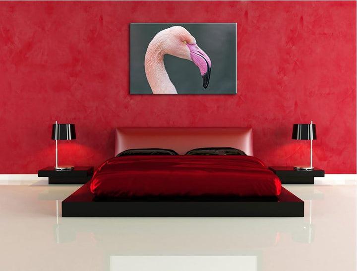 Pixxprint Flamingo im Seitenprofil auf Leinwand, XXL riesige Bilder fertig gerahmt mit Keilrahmen, K