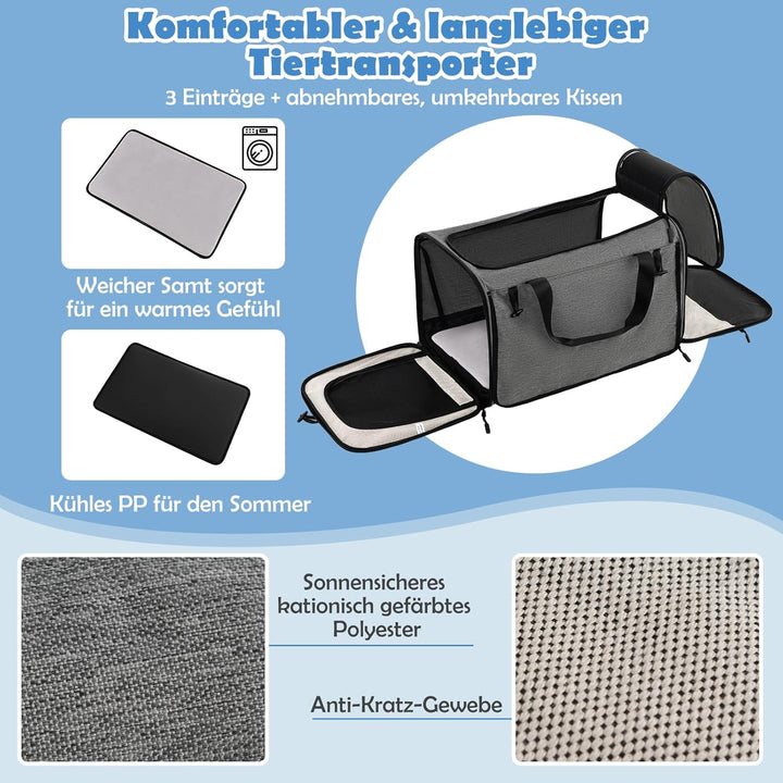 COSTWAY Transportbox Katze, Hunde Tragetasche Mobil, Transporttasche mit Teleskopgriff & Rädern & kl
