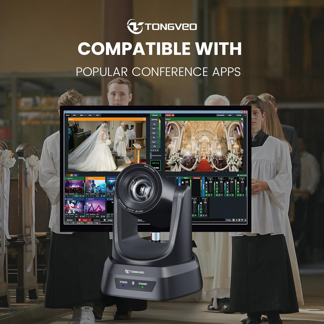 TONGVEO HDMI PTZ-Kamera 20X Optischer Zoom, Kirche Live-Streaming USB 1080P 60fps Kamera für Gottesd