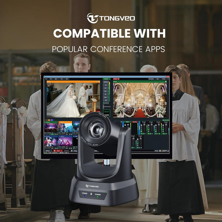 TONGVEO HDMI PTZ-Kamera 20X Optischer Zoom, Kirche Live-Streaming USB 1080P 60fps Kamera für Gottesd
