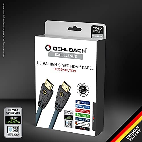 OEHLBACH Flex Evolution - Ultra High-Speed HDMI-Kabel, patentierter Knickschutz, 8K UHD 60Hz 4320p,