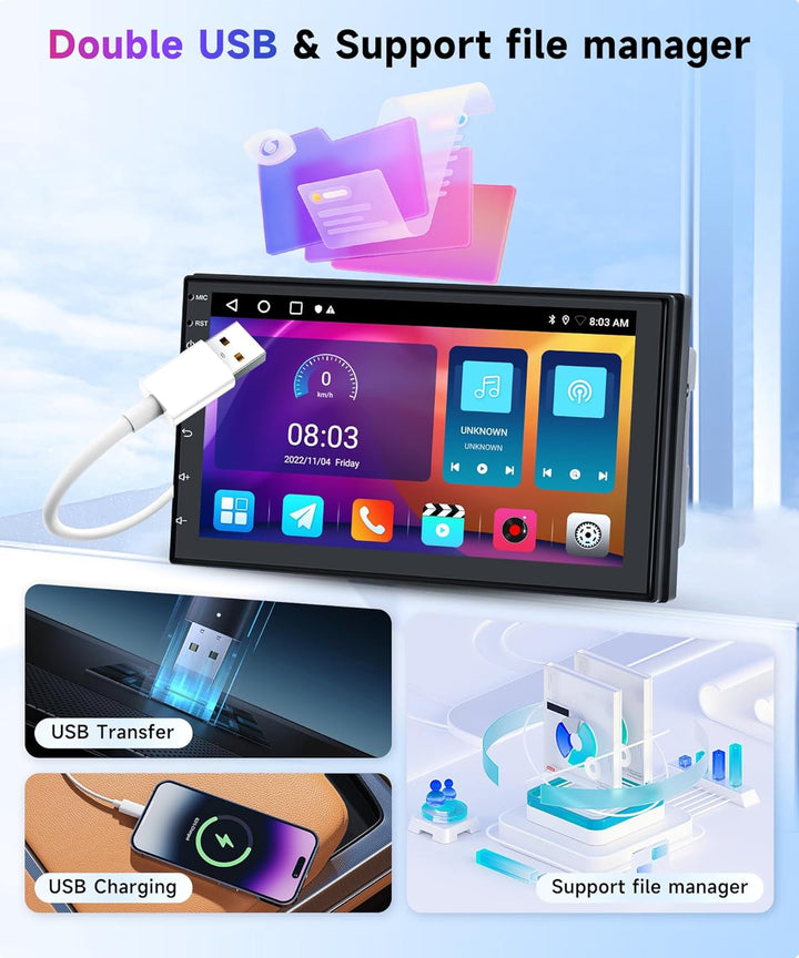 Rimoody 2G+64G Autoradio 2 Din Android Wireless Carplay Android Auto, 7 Zoll Touchscreen 2 Din Radio