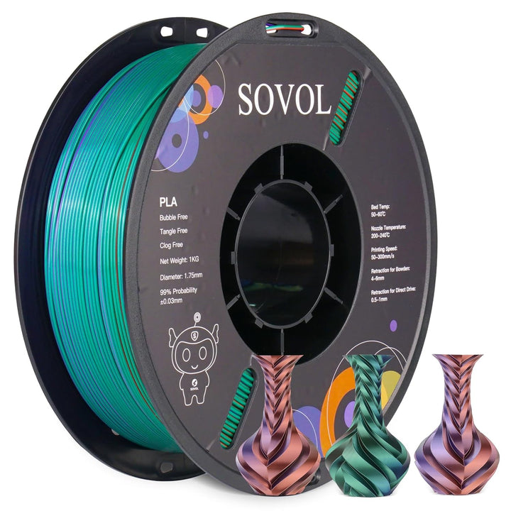 Sovol Tri Color Silk PLA Filament 1.75mm, 3D Drucker Silk Filament 1kg (2.2LBS), Seiden Bronze/Lila/