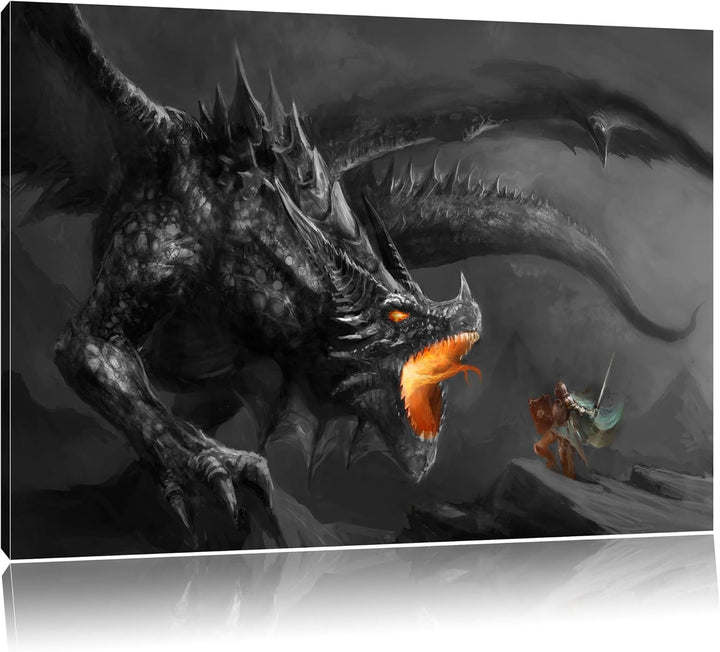 Pixxprint Kampf zwischen Mensch und Drache als Leinwandbild/Grösse: 100x70 cm/Wandbild/Kunstdruck/fe