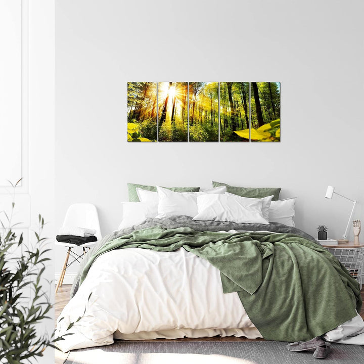 Runa Art Bild Wald Landschaft Wandbilder auf Vlies Leinwand 5 Teilig Wanddekoration Schlafzimmer Woh