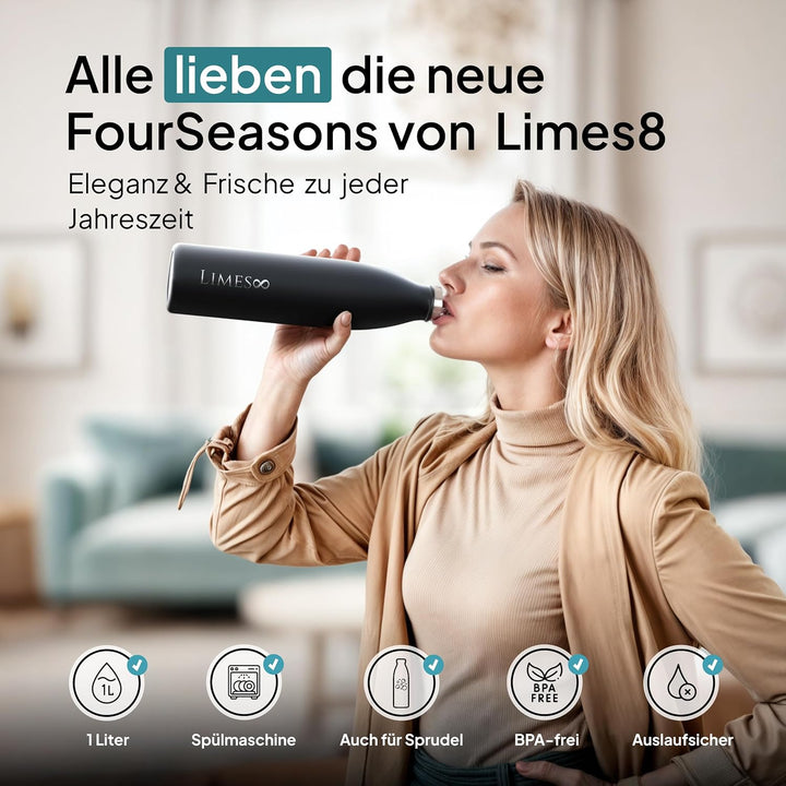 Thermosflasche Edelstahl 1L [HEIss & KALT] – 5-fach vakuumisolierte Trinkflasche – Auslaufsichere &