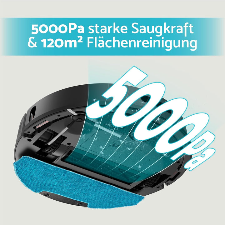aeco VacuBot X5 Saugroboter mit Wischfunktion (5000 Pa, ideal für Tierhaare, LiDAR Laser Navigation,
