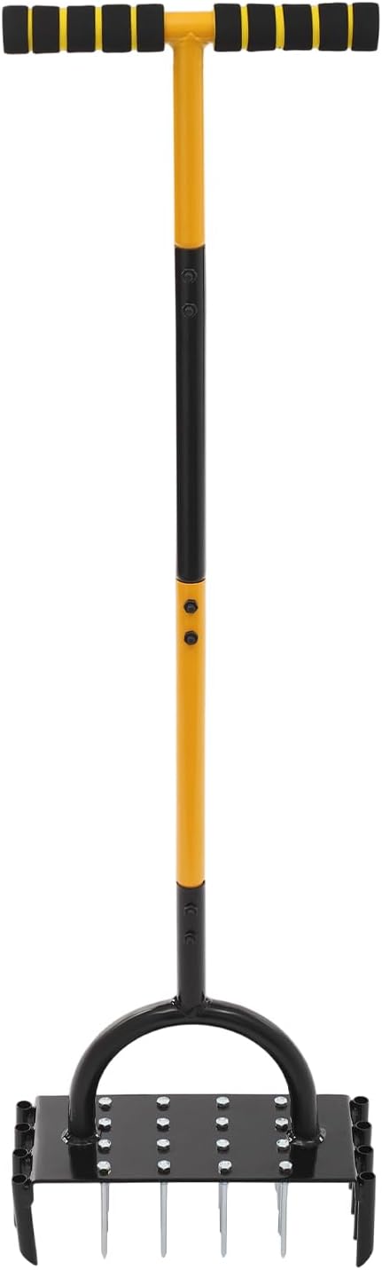 2-in-1 Rasenlüfter, Aerifizierer für Rasen, Manuell Rasenbelüfter mit 16 Eisenspikes, Heavy Duty Han