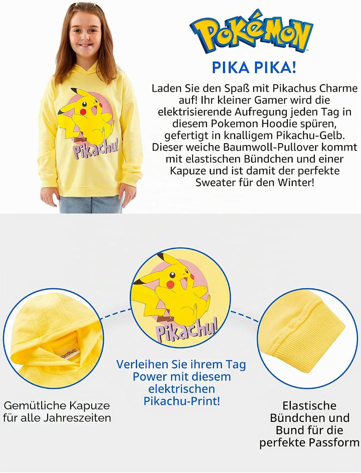 Pokemon Hoodie für Mädchen | Pikachu Kapuzenpullover | Kleidung Mädchen | Im Alter von 5 bis 12 Jahr