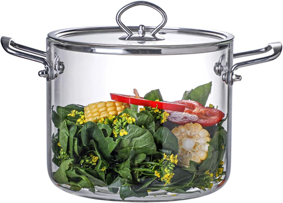 4,5L Glas- Suppentopf Simmertopf - Hitzebeständig Glastopf mit Deckel zum Kochen Transparente Suppen