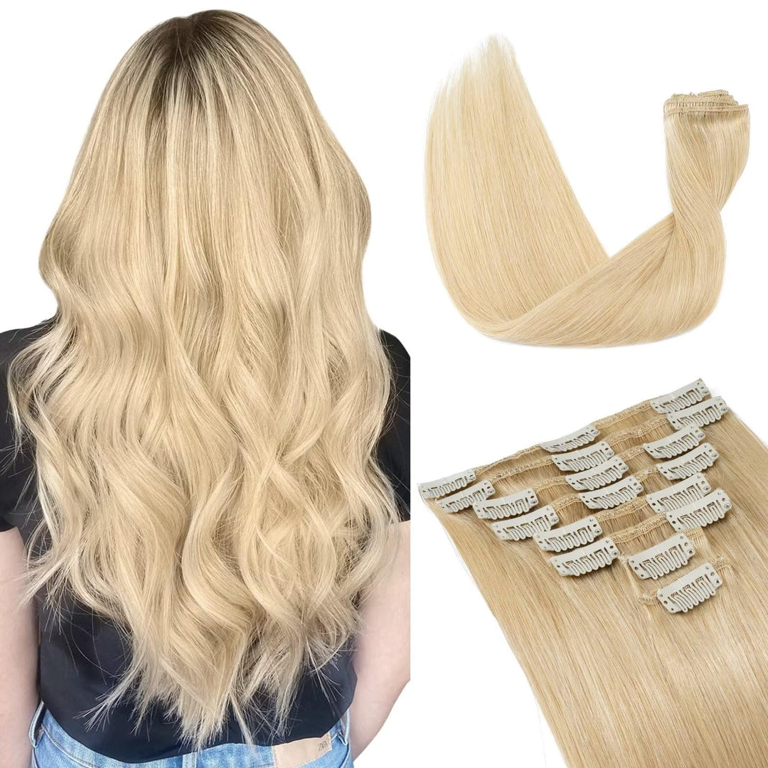 TESS Clip in Extensions Echthaar, 8pcs Clip in Haarverlängerung Remy Echt Haare Natürliche 18 Clips