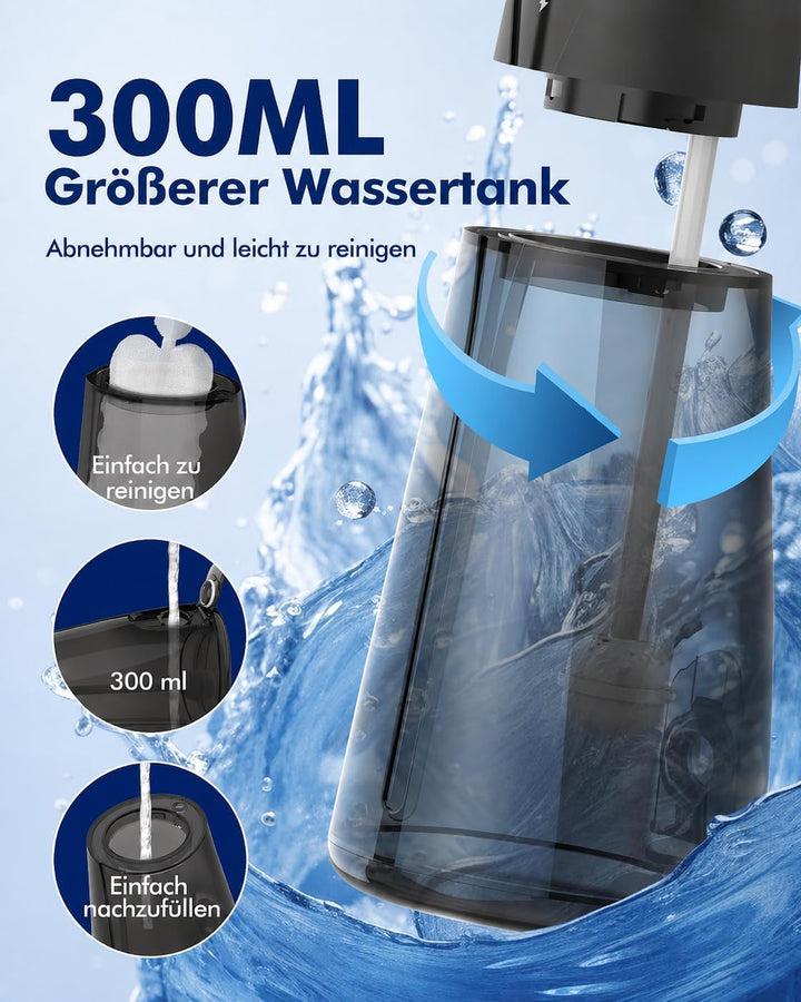 Munddusche für Zähne,Zahndusche 5 Modi, 6 Zahnseide-Spitzen, Tragbarer 300ML Grosser Tank, Elektrisc