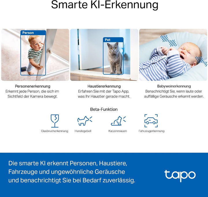 Tapo C230 3K 5MP Überwachungskamera innen 360°, WLAN 2,4GHz, KI-Erkennung, Nachtsicht, Bewegungserke