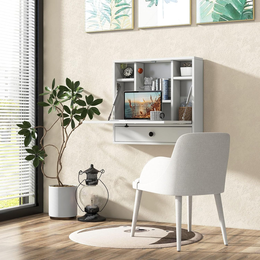 GIANTEX Wandklapptisch Wandtisch klappbar, Klapptisch Wandschreibtisch Holz mit Ablagefächern & Schu