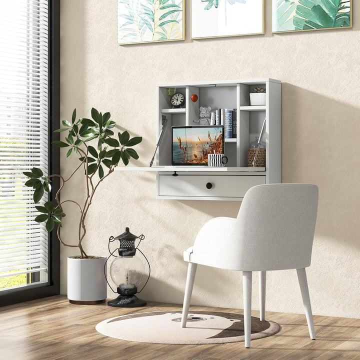GIANTEX Wandklapptisch Wandtisch klappbar, Klapptisch Wandschreibtisch Holz mit Ablagefächern & Schu
