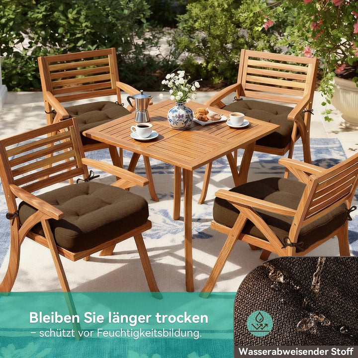 Codi Sitzkissen 40x40 cm 6er Set, 8cm Dicke Stuhlkissen Outdoor, Braun | Sitzauflage für Esszimmer,