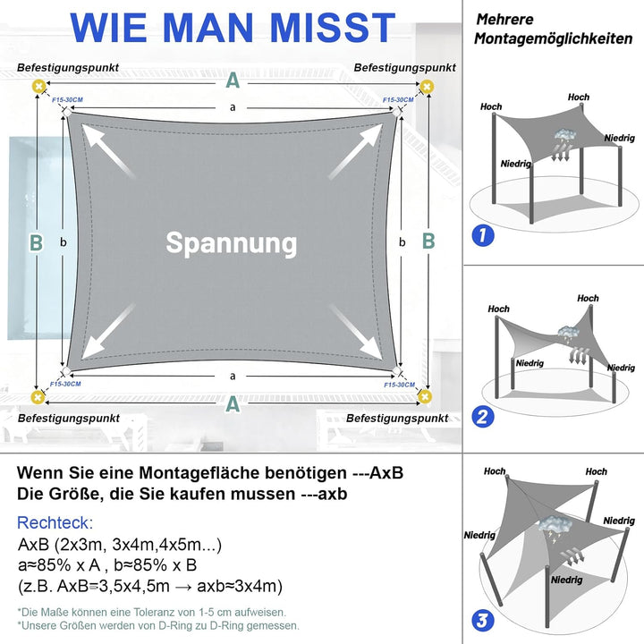 LOVE STORY Sonnensegel Wasserdicht 2x4m Rechteckig PES Polyester Sonnenschutz Windschutz Balkon Terr