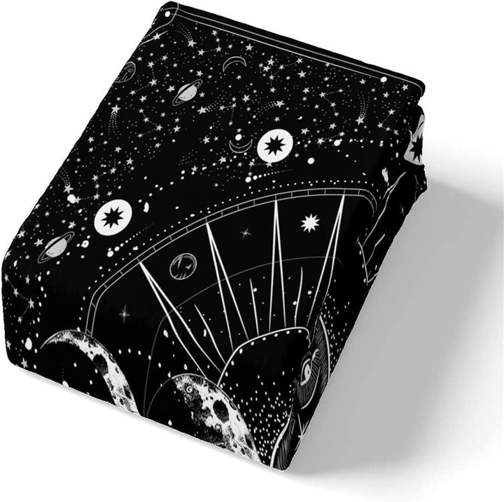feelingyou Sonne Mond Bettwäsche-Set,Psychedelisch im Boho-Stil Bettwäsche Set 155x220cm,Schwarz und