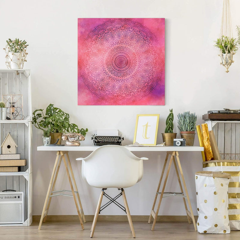 Bilderwelten Leinwandbild Aquarell Mandala Pink Violett Quadrat 1:1 30 x 30cm Recycled Canvas 30cm x