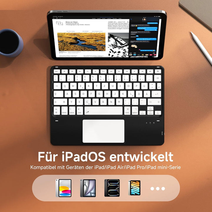 CACOE Bluetooth Tastatur mit Touchpad, Kabellose mit 7 Farben Beleuchtete | QWERTZ Tastatur Kompatib