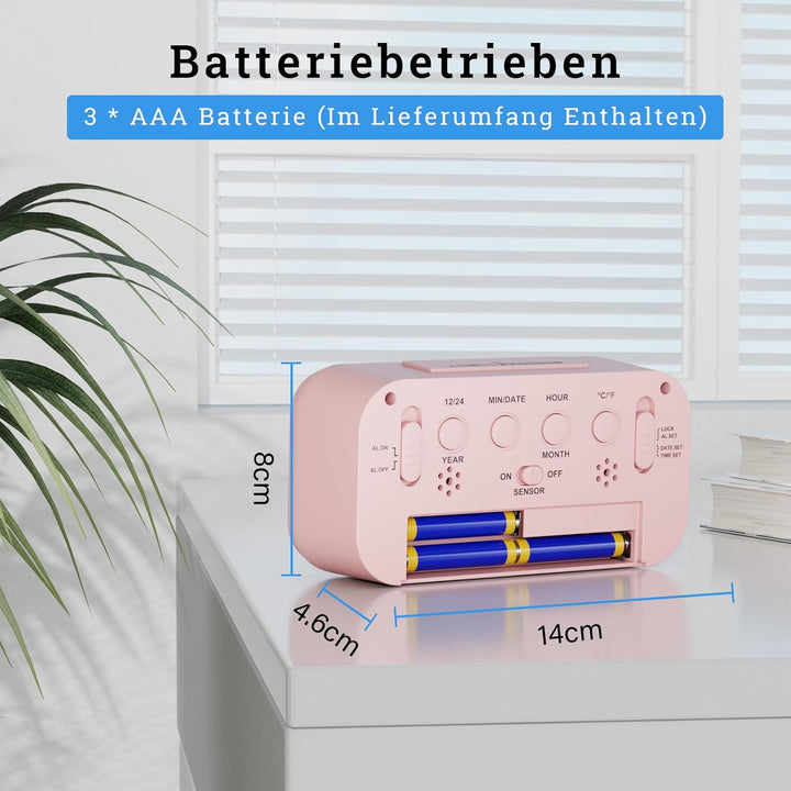 Wecker Digital Batteriebetrieben mit Temperaturanzeige Grosse LCD Display, Schlummerfunktion, Datum,