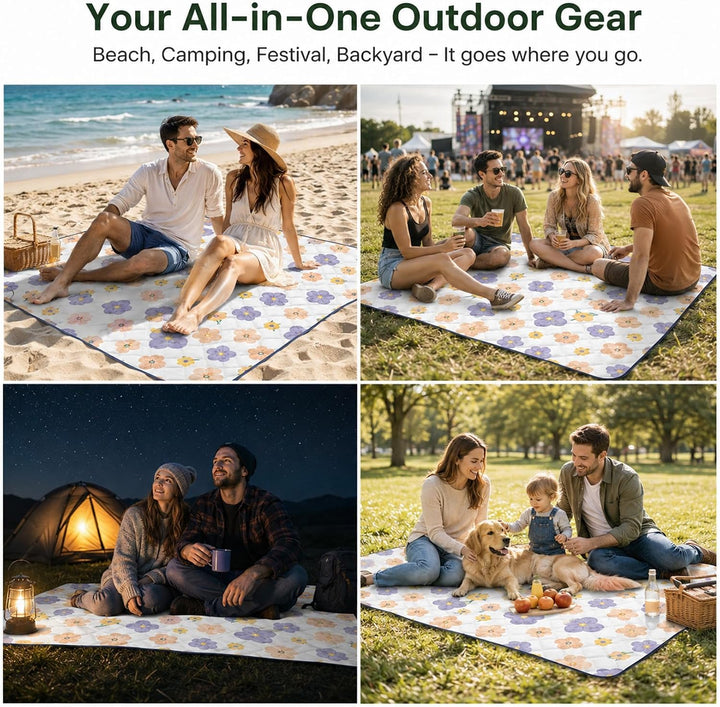Outdoor Picknickdecke 200x200, Grosse Familien Picknickdecke Wasserdicht Waschbar Dicke Campingdecke