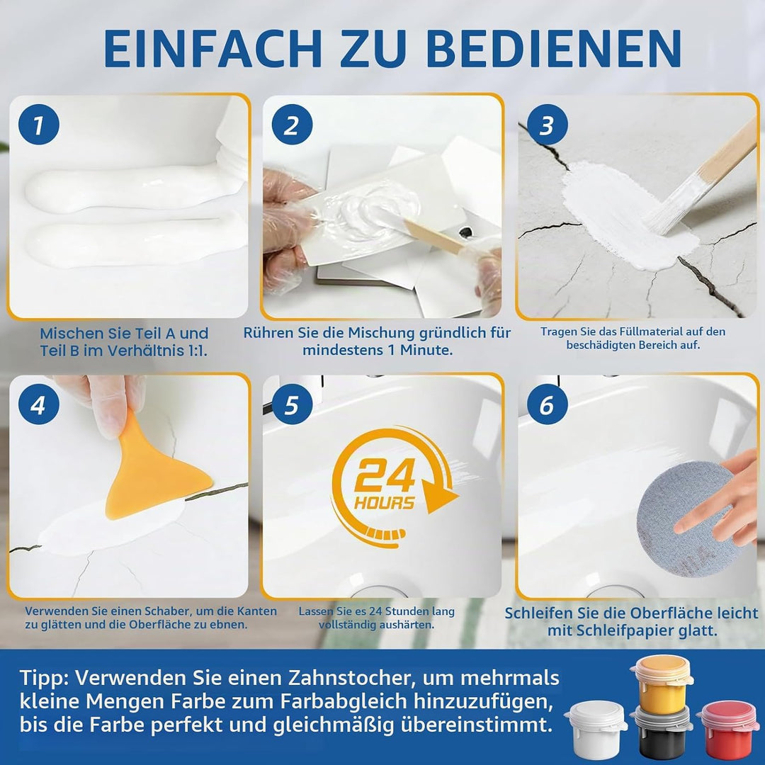 Fliesen Reparaturset, Badewannen Reparaturset Weiss, Wasserdichtes Keramik Reparaturset für Waschbec