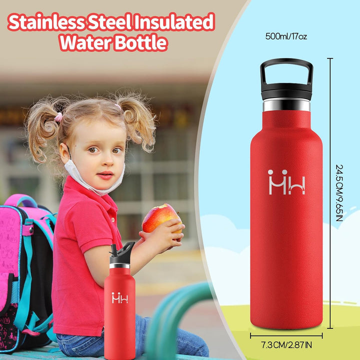 HoneyHolly Trinkflasche Edelstahl 500ML, BPA-Frei, Trinkflasche Kinder, Auslaufsichere Isolierflasch