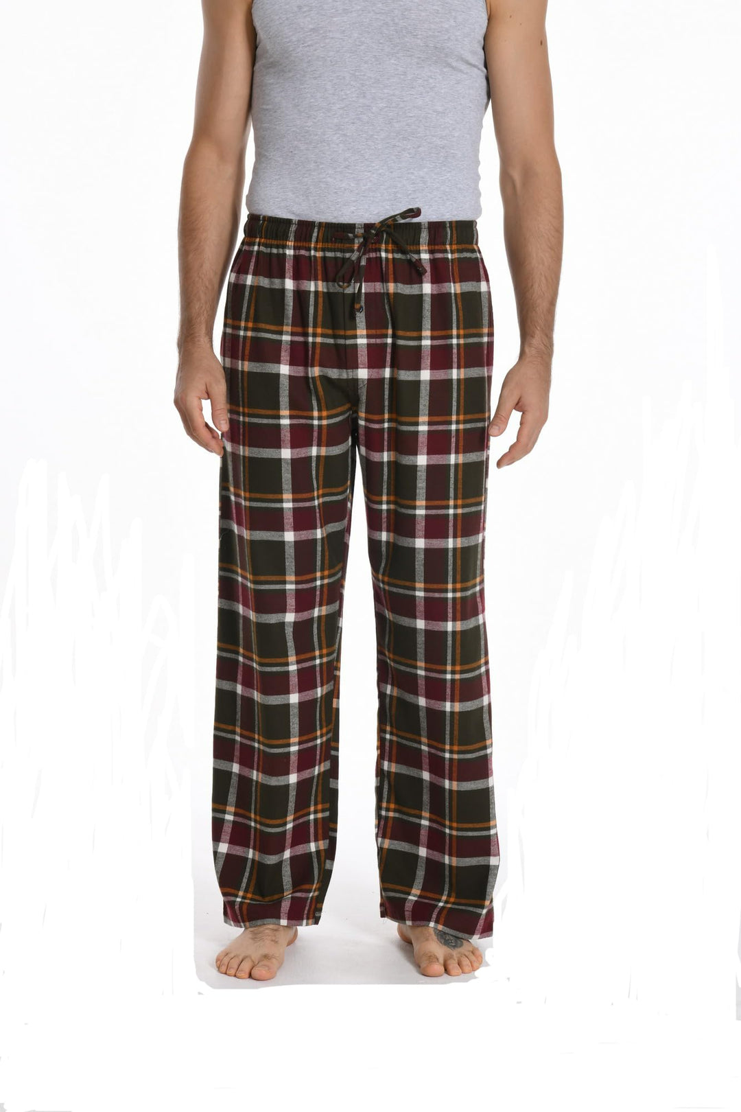 Herren 100% Baumwolle Flanell Bequeme Pyjama/Lounge Bottoms mit Taschen, M Burgundy White Plaid
