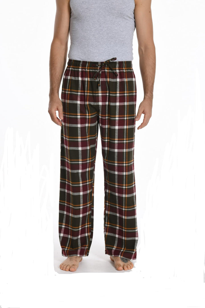 Herren 100% Baumwolle Flanell Bequeme Pyjama/Lounge Bottoms mit Taschen, M Burgundy White Plaid
