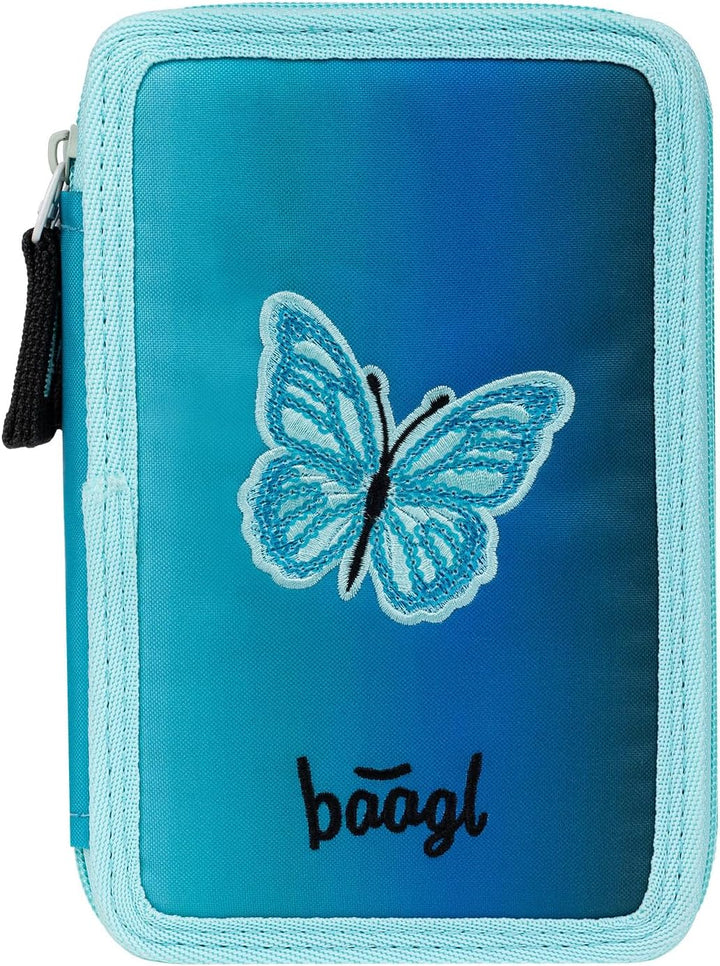 Baagl 3 Fach Federmäppchen Schulmäppchen Schreibwaren Mädchen - Butterfly | Schulsachen Federtasche