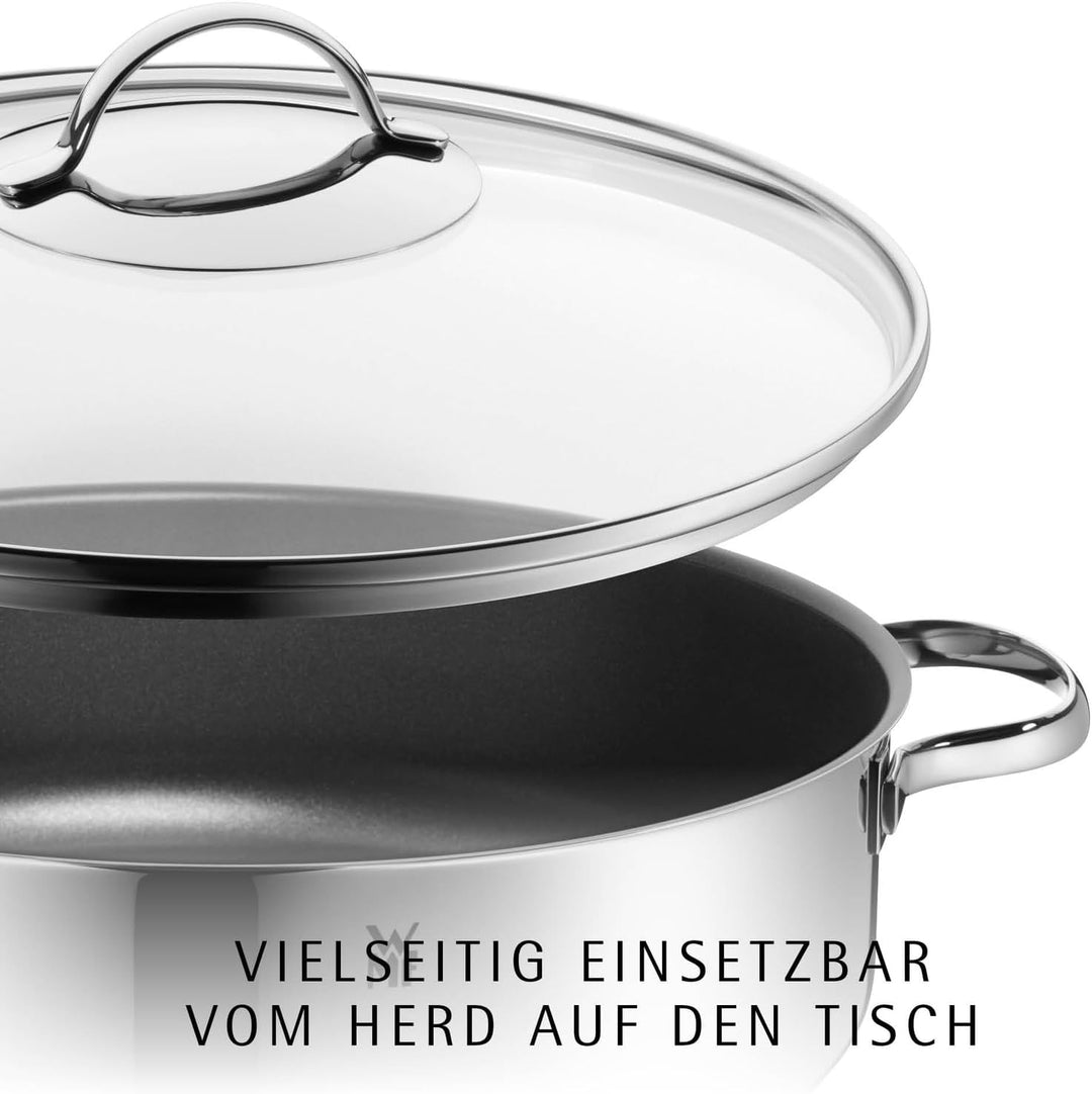 WMF Devil Schmorpfanne 24cm Induktion, Bräter, Schmortopf mit Deckel 5l, Cromargan Edelstahl beschic
