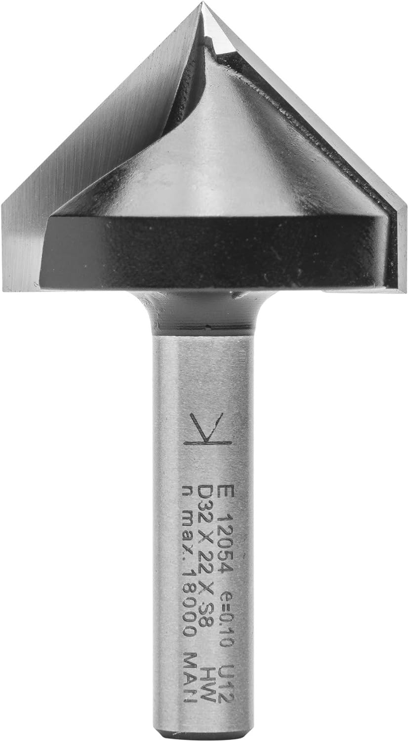 ENT 12054 V-Nutfräser und Schriftenfräser HW, Schaft (S) 8 mm, Durchmesser (D) 32 mm, NL 22 mm, E 90