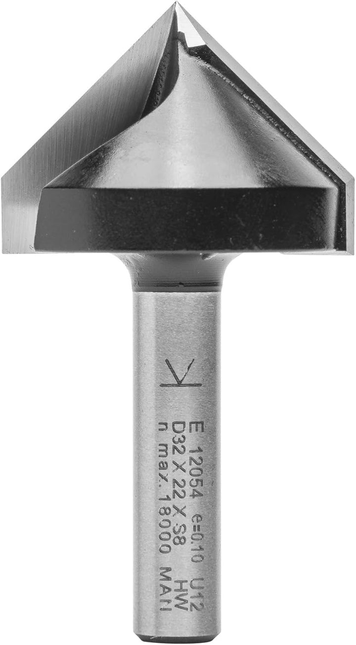 ENT 12054 V-Nutfräser und Schriftenfräser HW, Schaft (S) 8 mm, Durchmesser (D) 32 mm, NL 22 mm, E 90