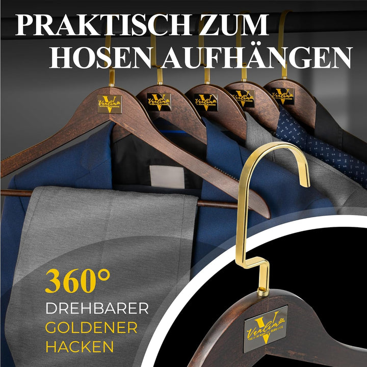 Vanlim Premium Kleiderbügel aus Lotusholz – Extra Stabil, Platzsparend & rutschfest – Elegante Holz-