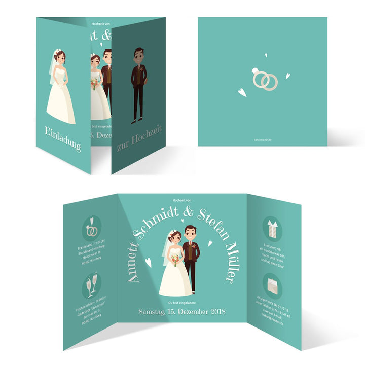 20 x Hochzeitseinladungen Hochzeit Einladungskarten individuell Klappkarten - Altar Brautpaar, 20
