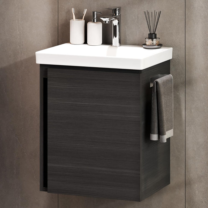 Planetmöbel Waschtischunterschrank 50 cm Anthrazit mit Armatur Chrom mit Wasserhahn Chrom Anthrazit,