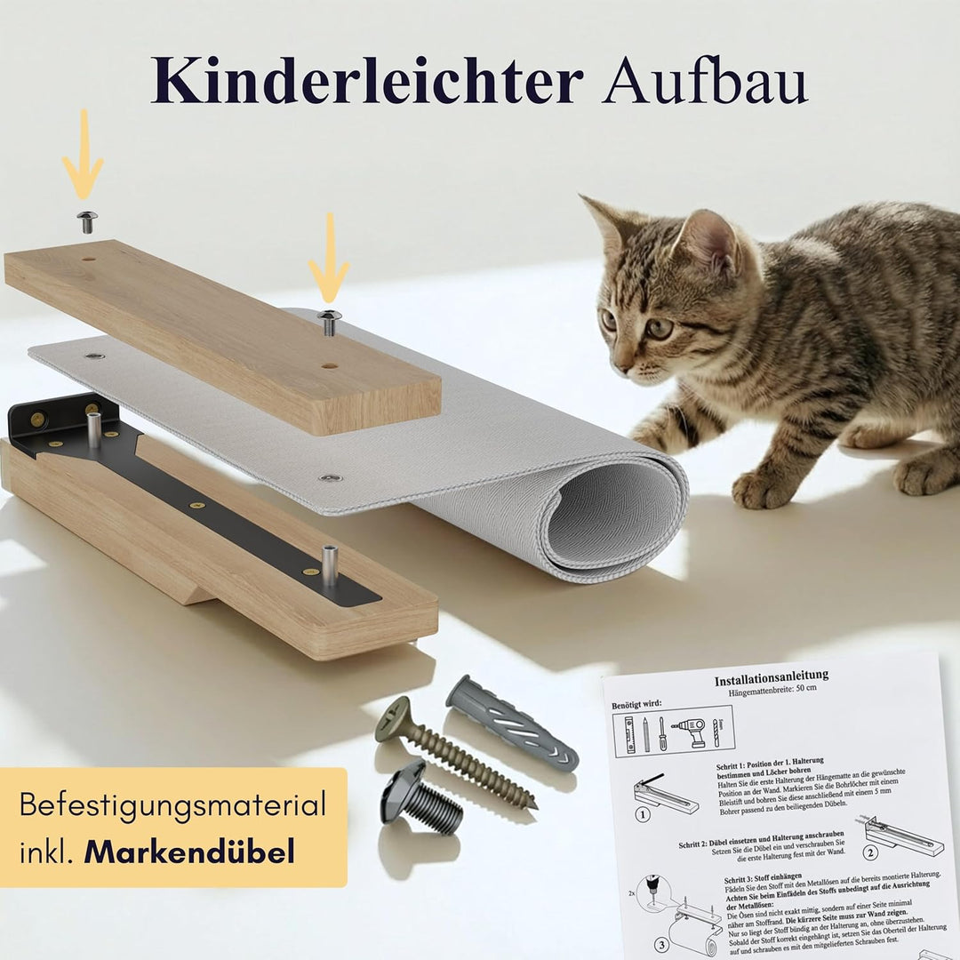 LUXOR Kletterwand Katzen Hängematte inkl. 2X Katzentreppe Wand & Befestigungsmaterial - Stabilität u