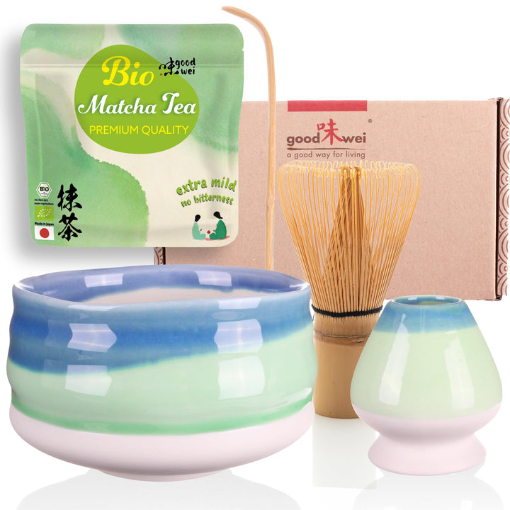 Goodwei BIO Matcha aus Japan im Matcha-Set komplett mit hochwertiger Matcha Schale aus Keramik, Matc