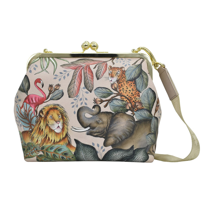 Anuschka Women's Frame Crossbody Tasche aus Echtleder, handbemalt, mittlere Grösse mit Rahmen, Afric