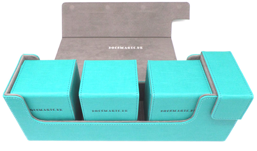 docsmagic.de Premium Magnetic Tray Long Box Mint Medium + 3 Flip Boxes - Aqua Medium + 3 Flip Boxes