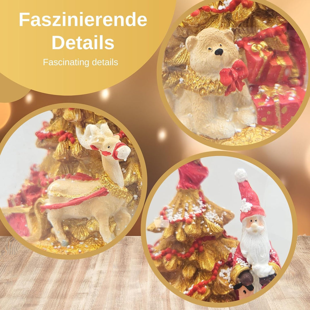 Schneekugel Weihnachten | Weihnachtsmann rot Gold | Sockel Gold eck | H:14 cm B: 12 cm | Santa Schüt